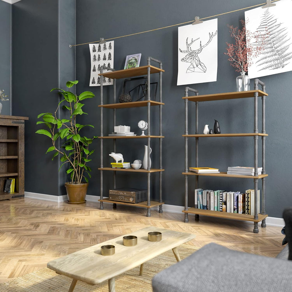 5-Tier Pine and Metal Etagere Bookcase J295995