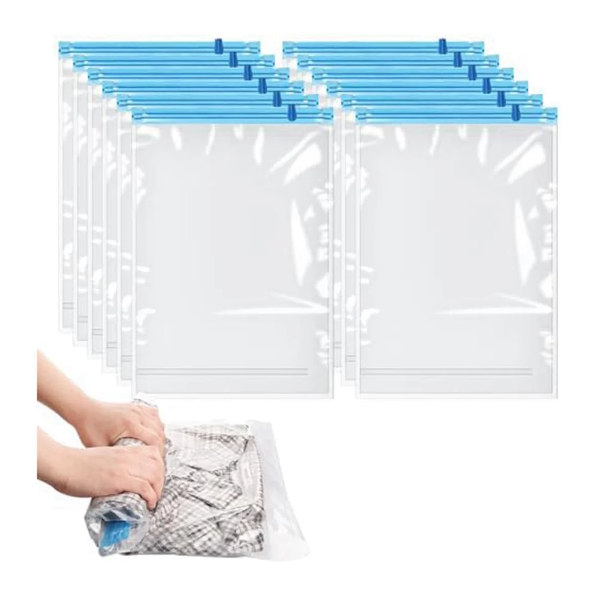 12 Pack Reusable Roll Up Compression Bags 35X50cm Medium Vacuum Storage Bags X729846