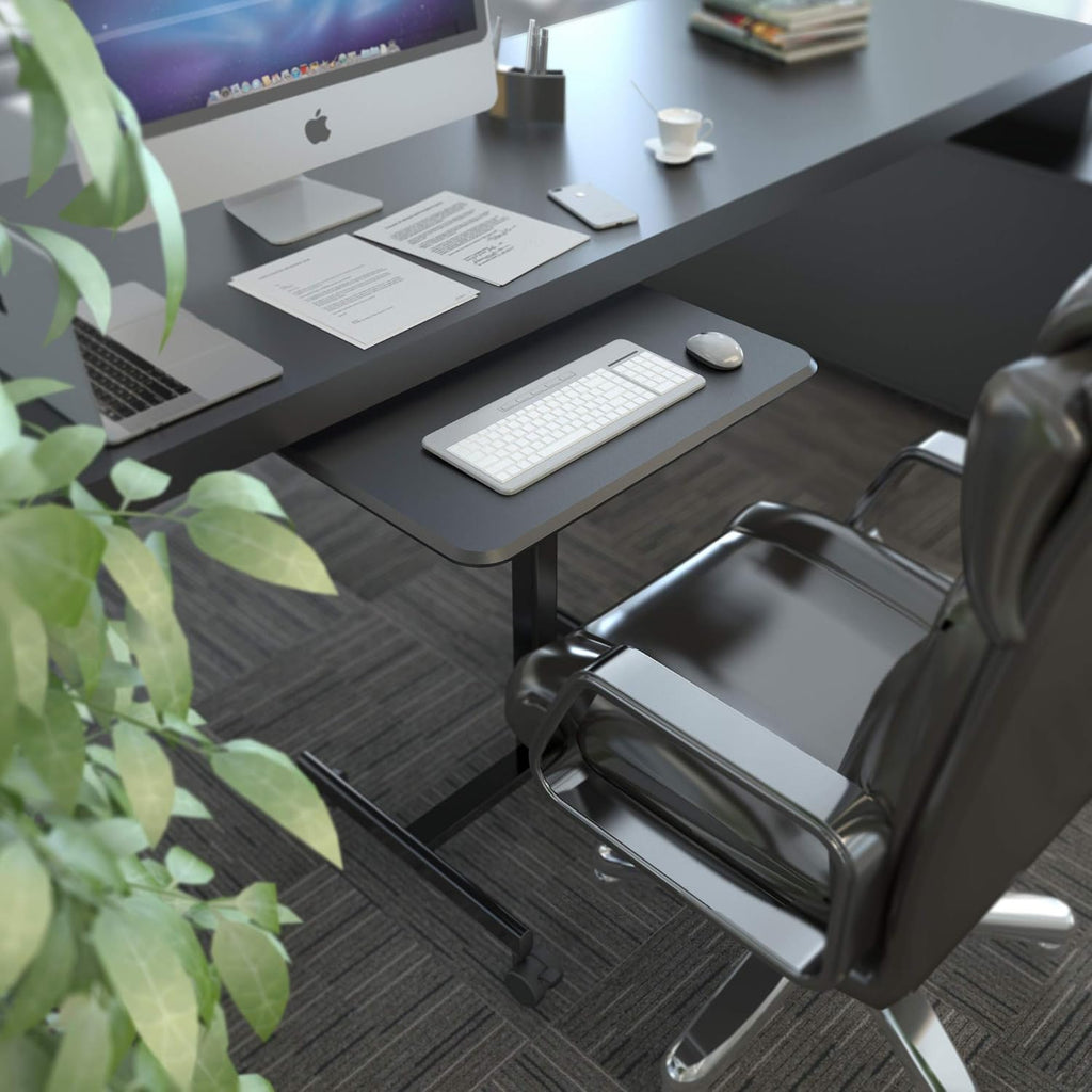 Mobile Desk Computer Desk with Lockable Wheels, Height Adjustable Laptop Cart J3766