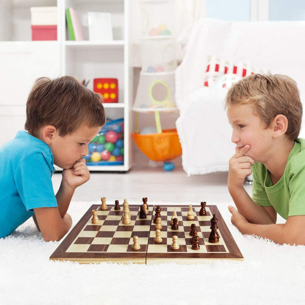 Magnetic Wooden Chess Set with Storage Slots W36488