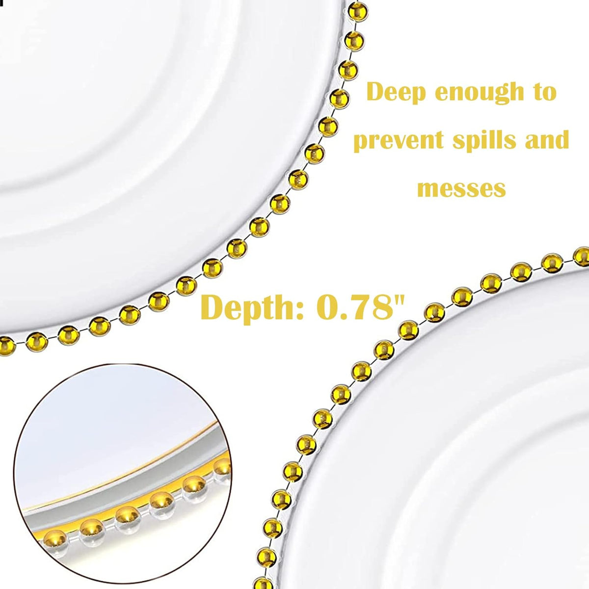 6 Pcs Clear Acrylic Charger Plates with Gold Bead I418
