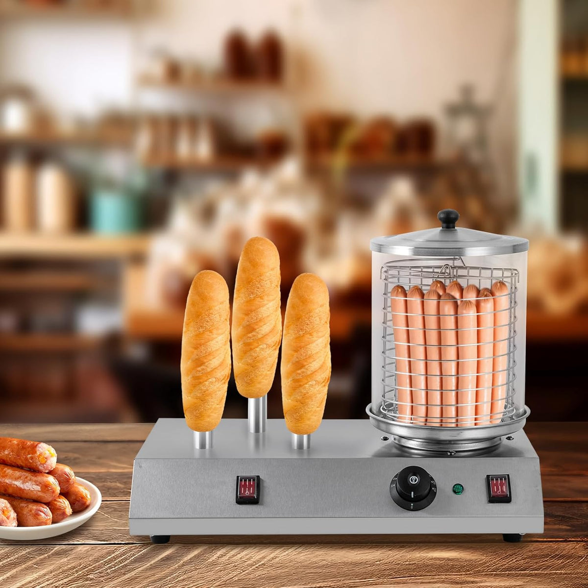 Electric Hot Dog Steamer & Bun Warmer Stainless Steel Portable Commercial 86-230℉ 19.72x10.94x14.57in U903959