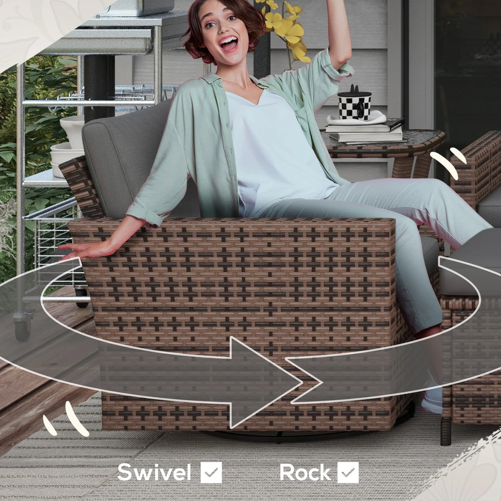 6pc Patio Furniture Set with Couch, Swivel Rocking Chairs, Brown T53600