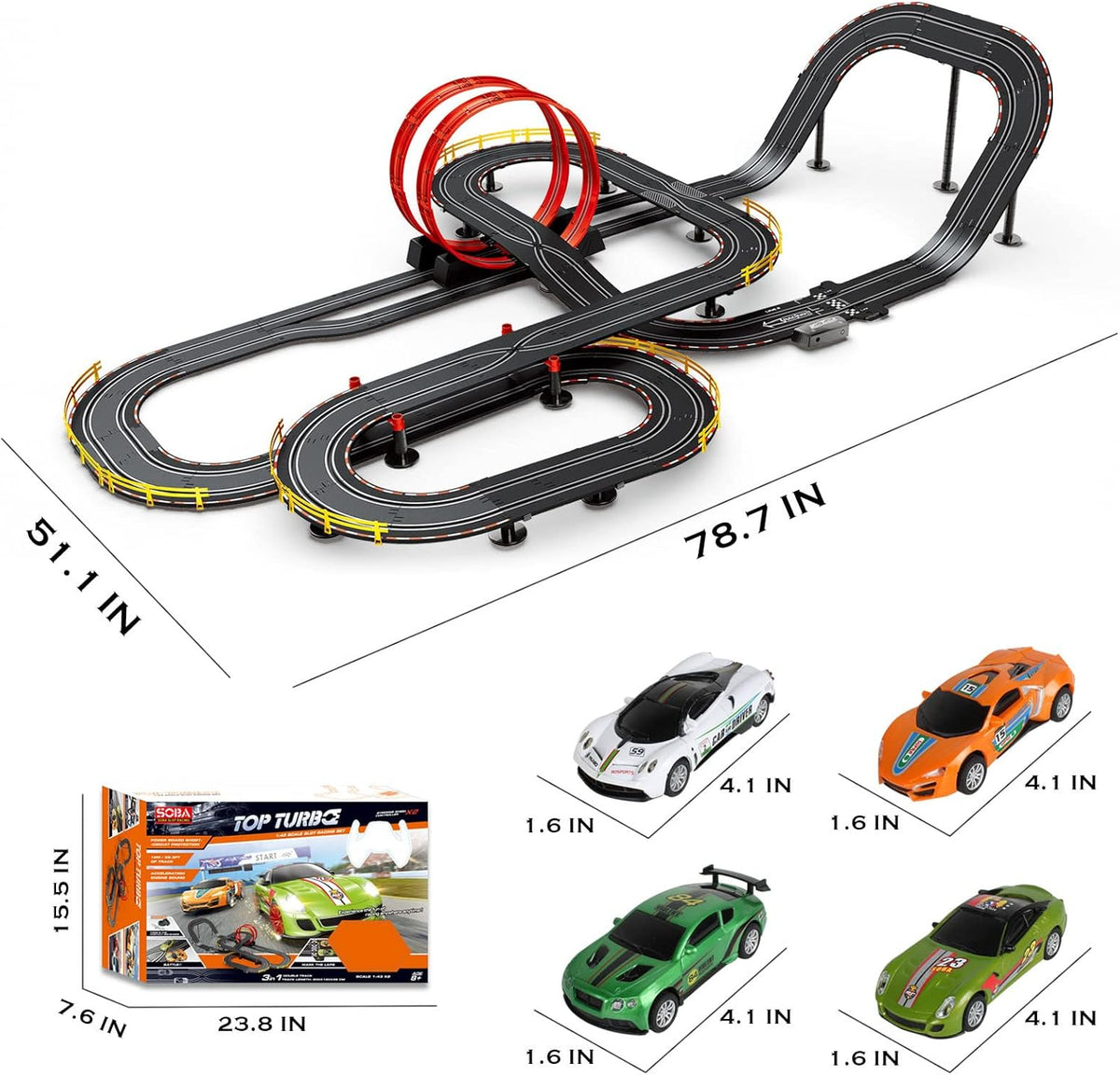 Electric Powered Slot Car Race Track Set with Four Cars J793