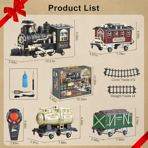 Remote Control Steam Locomotive Toy Train with Smoke, Lights, Sound & Tracks C83623