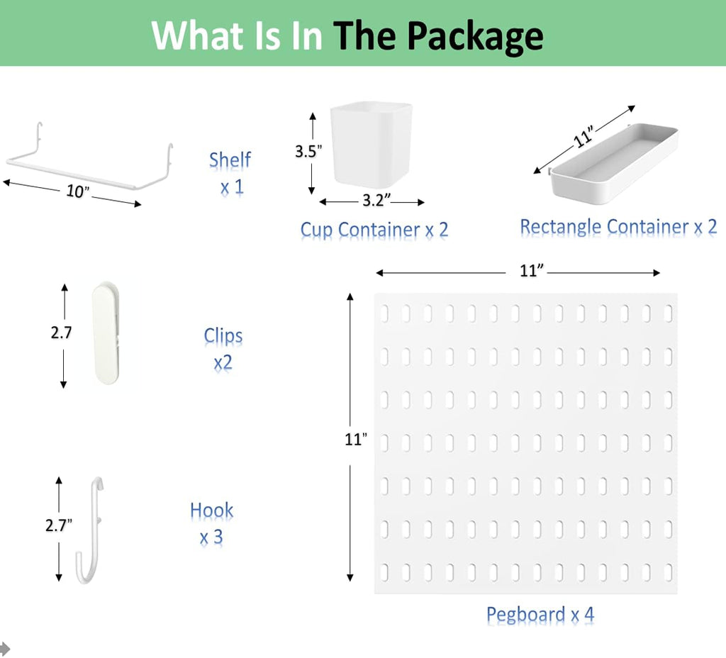 Pegboard Wall Organizer Kit 4 Boards 14 Piece Accessories 22x22 White Pack of 2 H515856