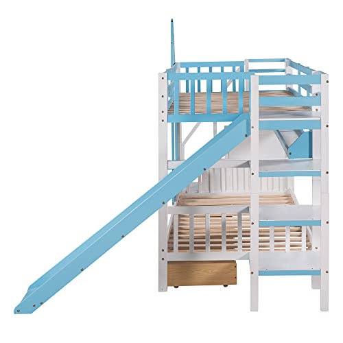 Gray Wood Twin Over Twin Floor Bunk Bed with Storage P9919