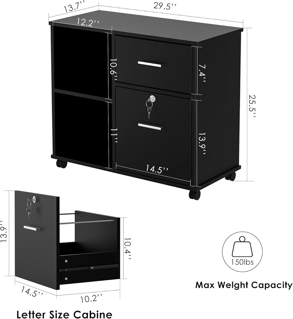 Black Wood Lateral File Cabinet with Lock M8275