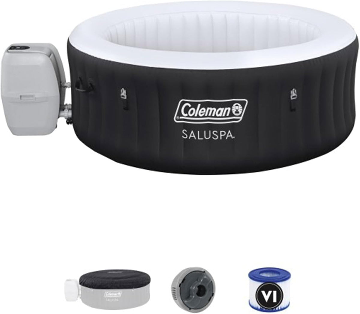 Black 4 Person Inflatable Round Hot Tub with 60 Air Jets E79871