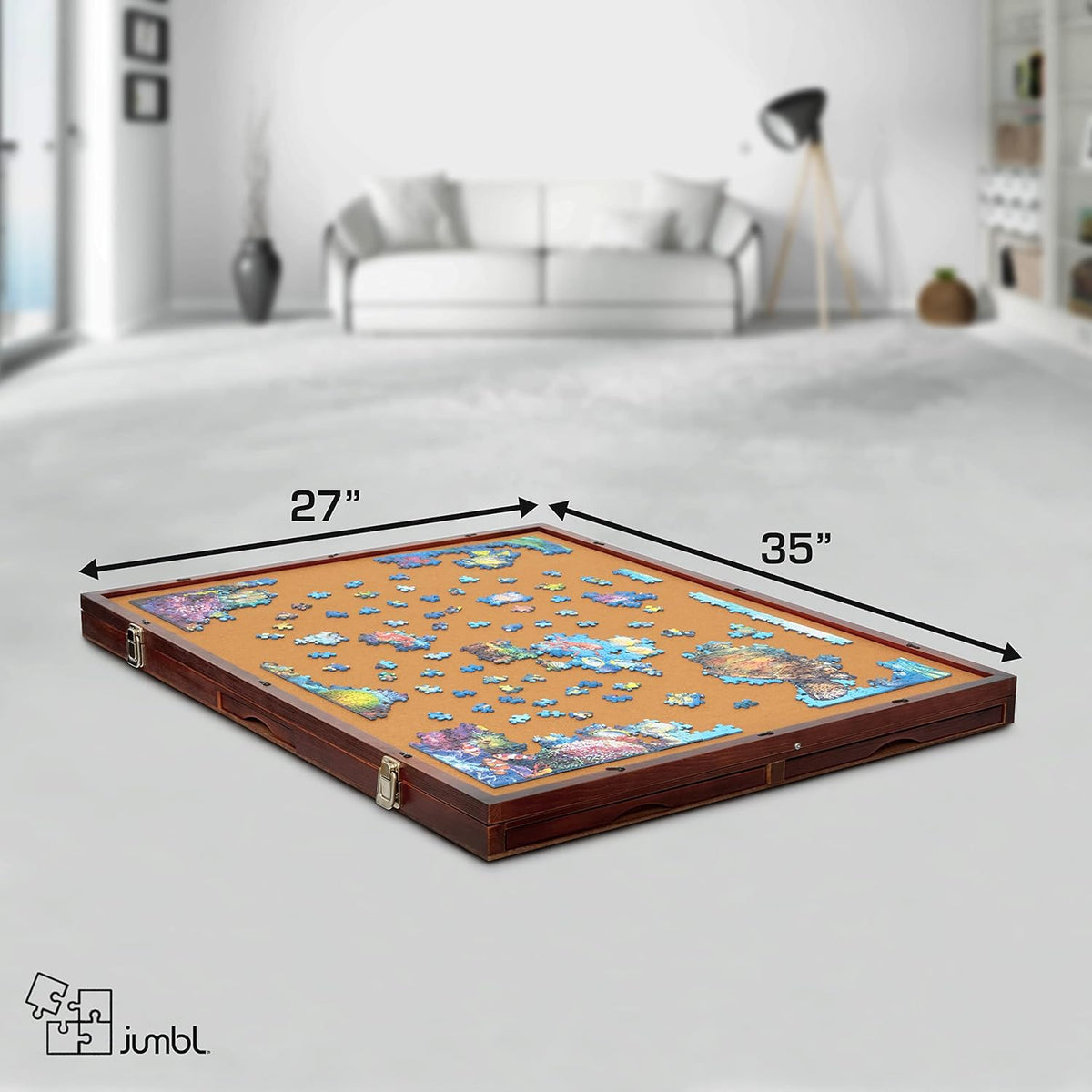 1500-Piece Tilting Puzzle Board with Felt Surface, 6 Removable Sorting Drawers, 27” x 35” Wooden Jigsaw Puzzle Table R962