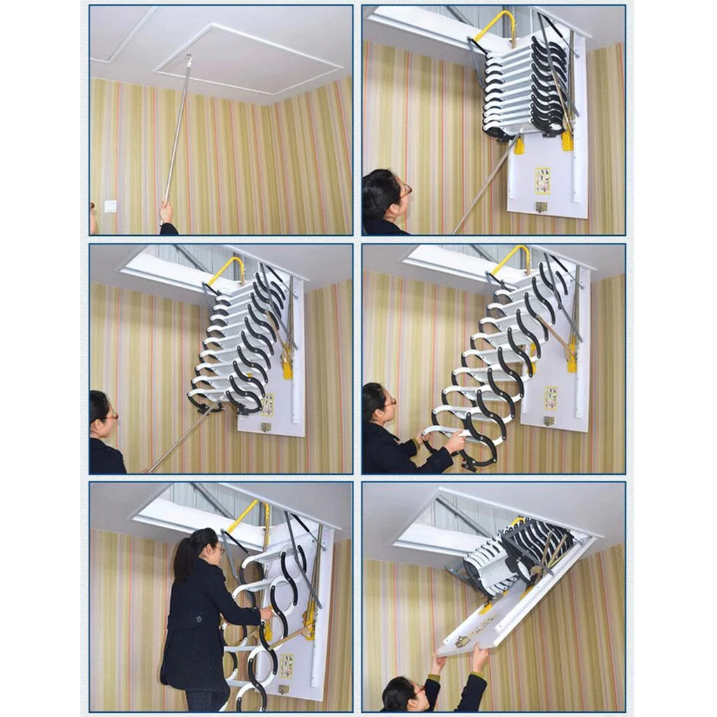 10.5ft Carbon Steel White Attic Ceiling Ladder Stairs T8622