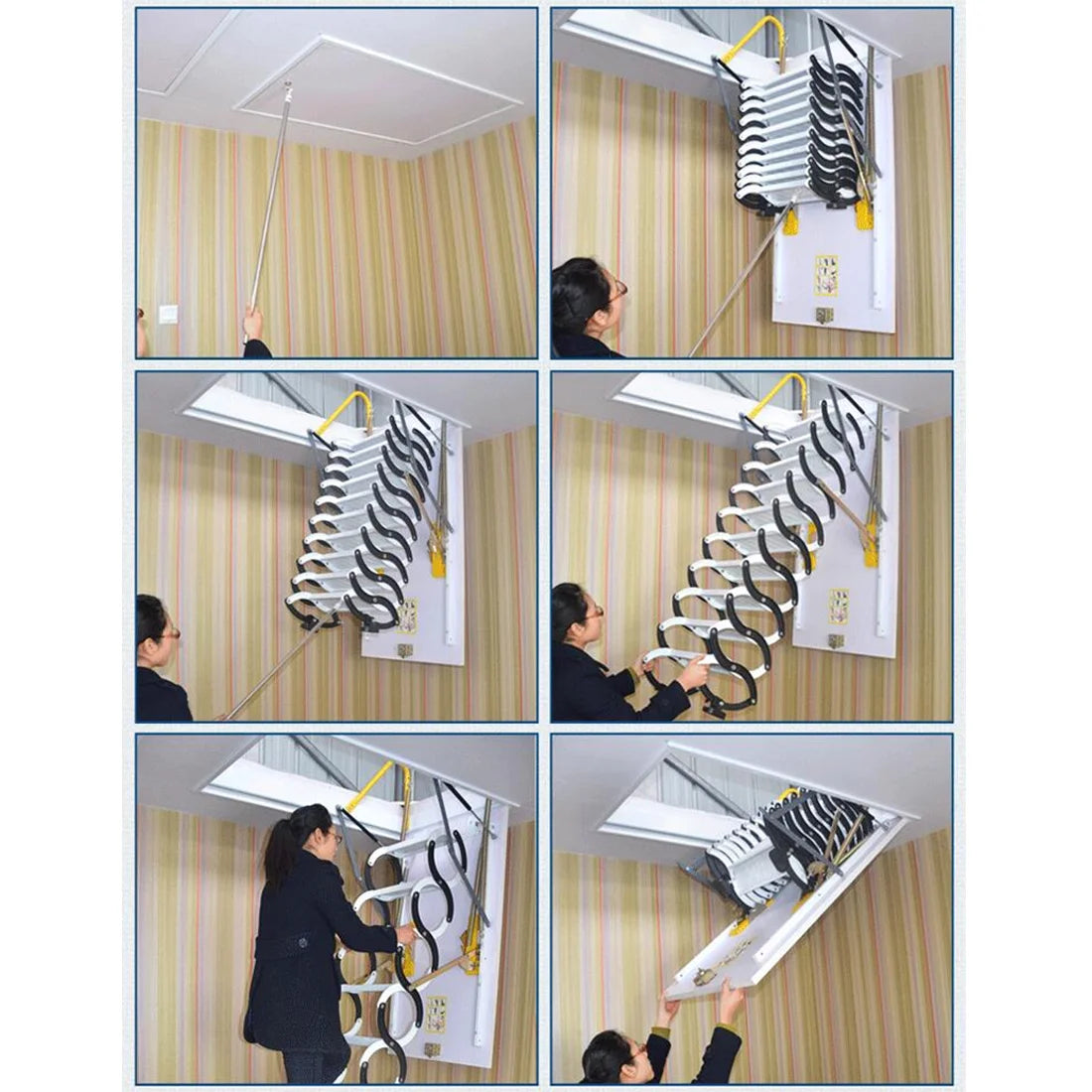 10.5ft Carbon Steel White Attic Ceiling Ladder Stairs T8622