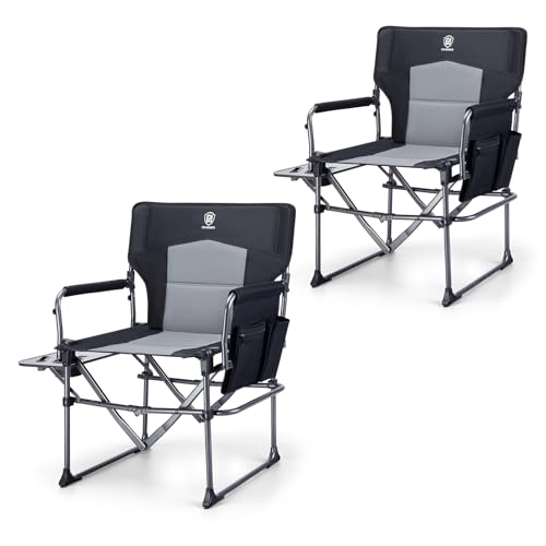 Black Portable Folding Camping Chair with Side Table, 400lbs C718