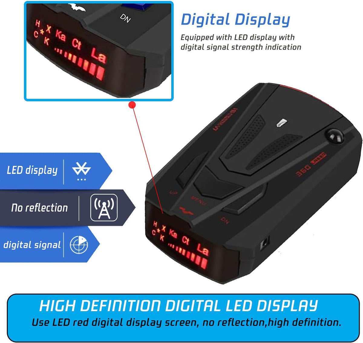Black Radar Detector with Voice Prompt and LED Display S497013