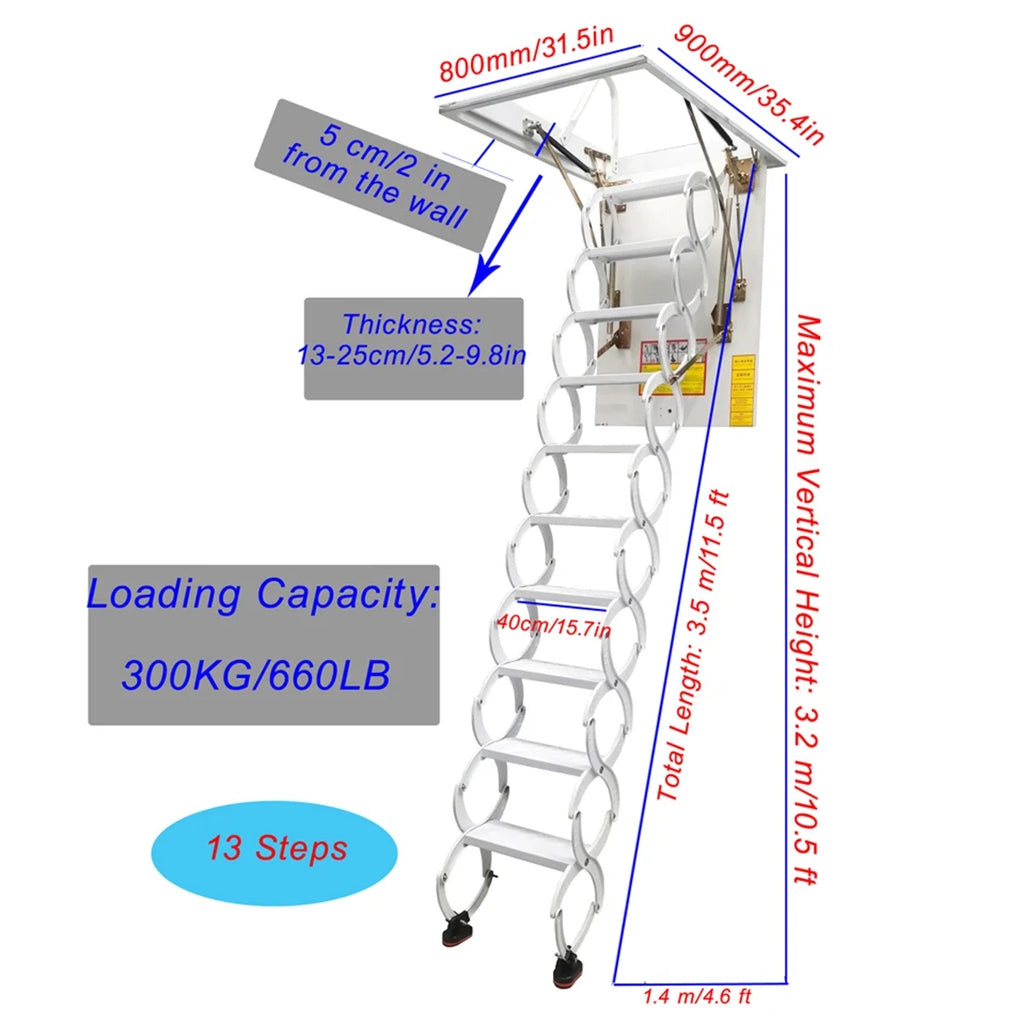 10.5ft Carbon Steel White Attic Ceiling Ladder Stairs T8622