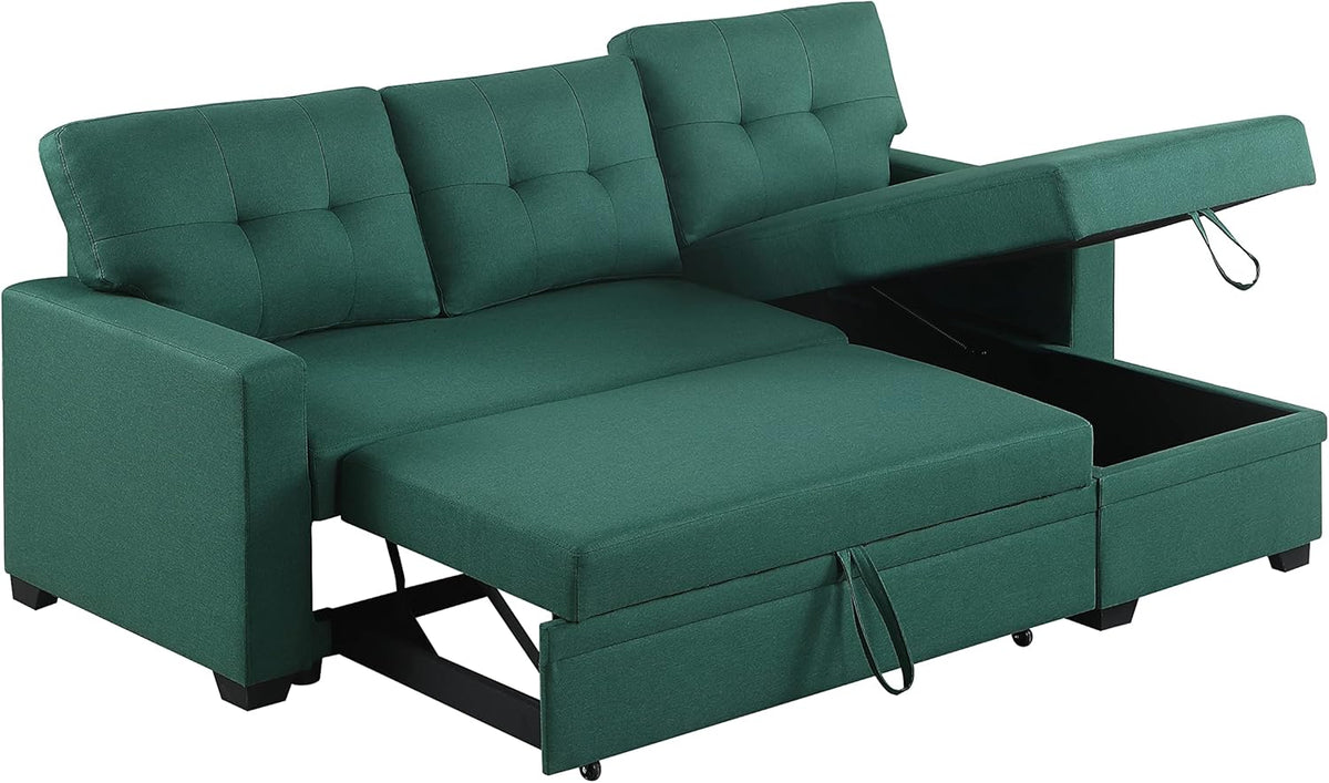 Green Upholstered Pull out Sectional Sofa with Chaise B789