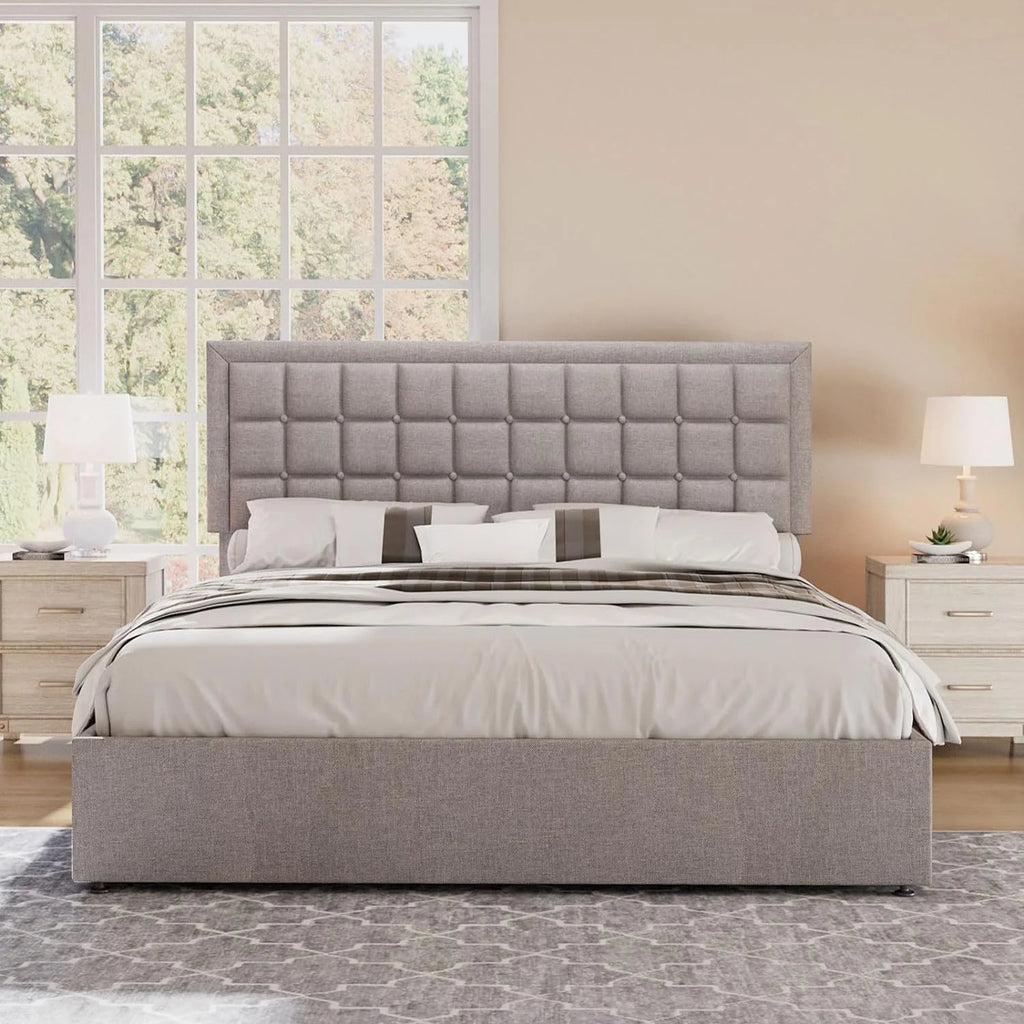 Queen Size Light Grey Upholstered Storage Bed Frame K972