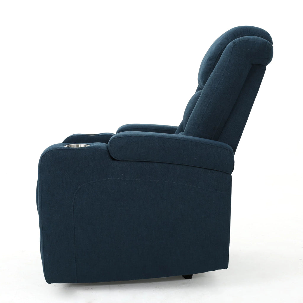 Navy Blue Tufted Fabric Power Recliner A589296