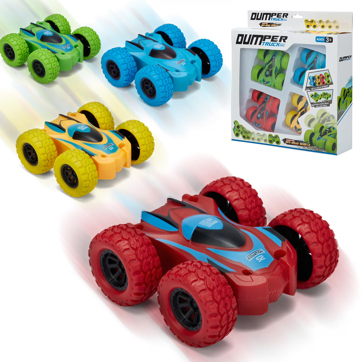 Friction Powered Car Toys, Push and Go Toy Cars for Toddlers, Double-sided Stunt Flip Inertia Car, Pull Back Cars Set K2897