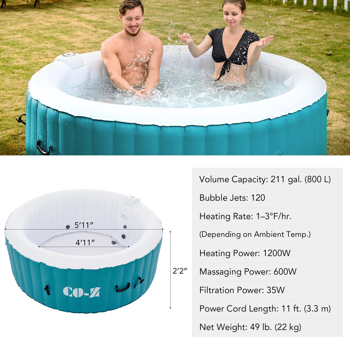 4 Person 6ft Inflatable Hot Tub Pool with Massage Jets S138130
