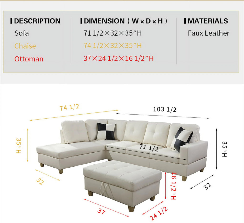 106.5'' Sectional Sofa with Storage Ottoman U27825
