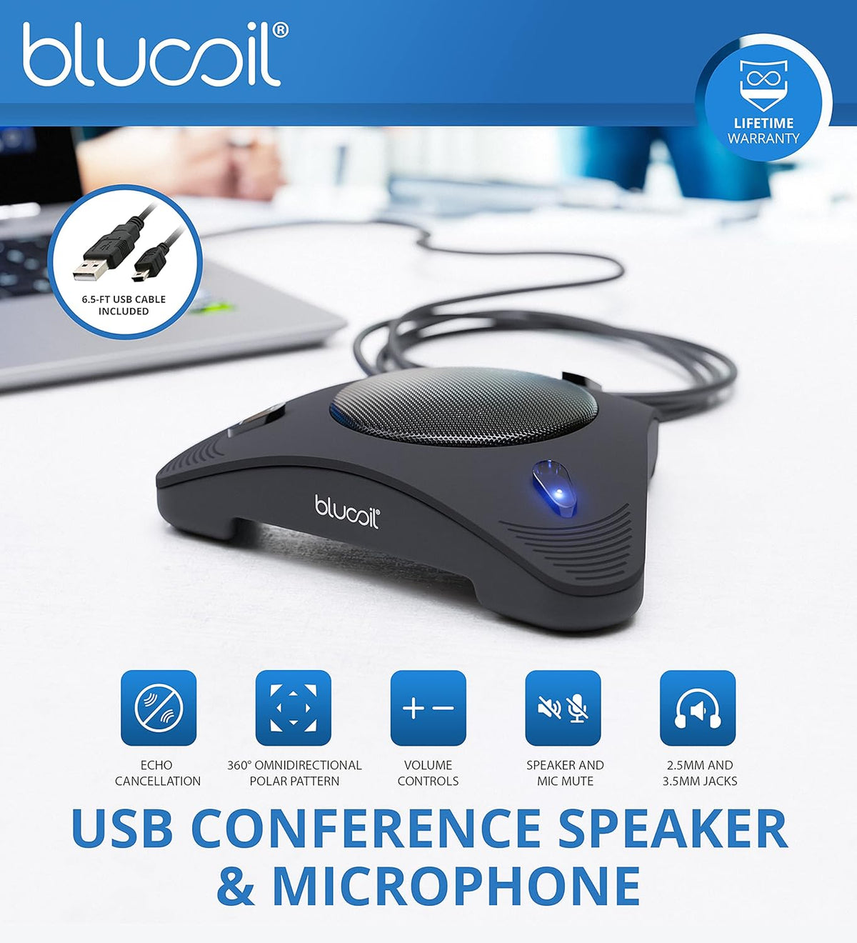 Noise Canceling Bluetooth Headset Bundle with USB Webcam and Conference Speakerphone M7415