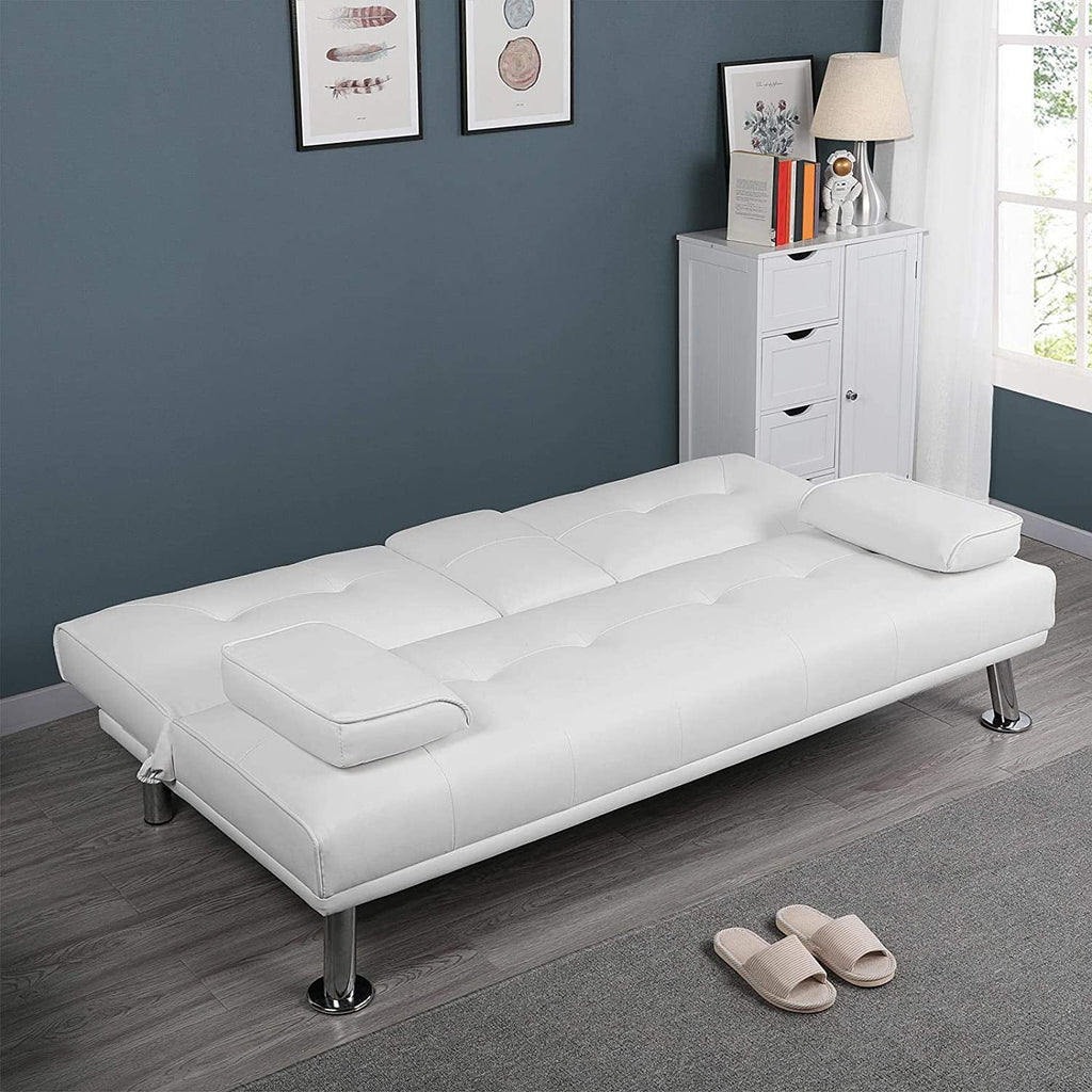 White Faux Leather Futon Set Convertible Sleeper Loveseat Daybed C815794