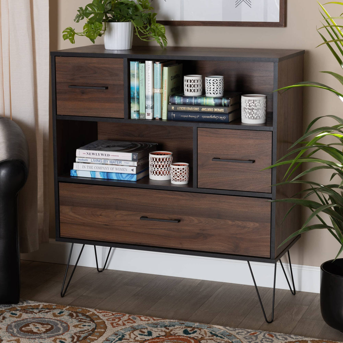 Walnut Brown 1-Drawer Wood Bookcase J810241