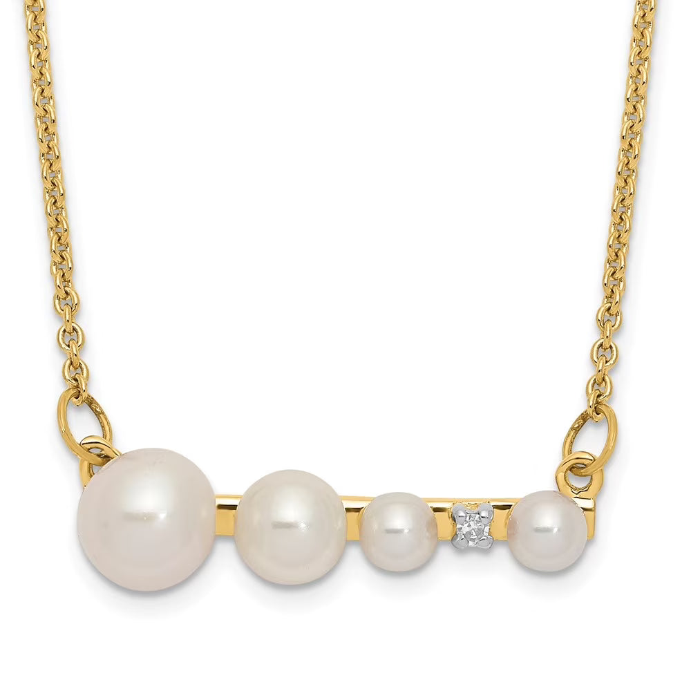 14k Yellow Gold Pearl and Diamond Necklace 17inch B243