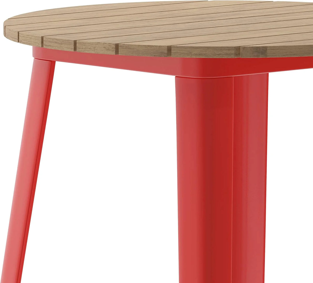 Indoor/Outdoor Bar Top Table 30" Round Brown Resin Top Red Steel Base U8265