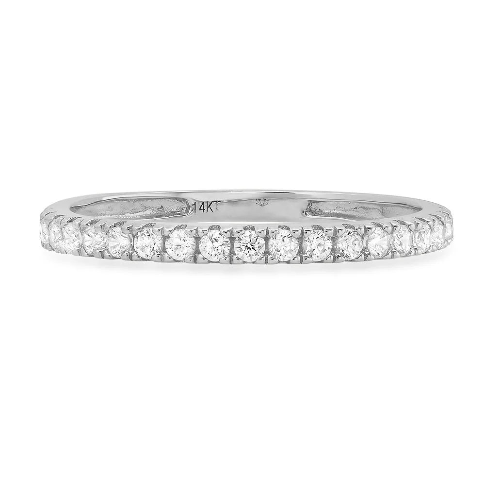 0.57 ct Round Cut Natural Diamond SI1-SI2 J-K Solid 14K White Gold Stackable Ring O1537
