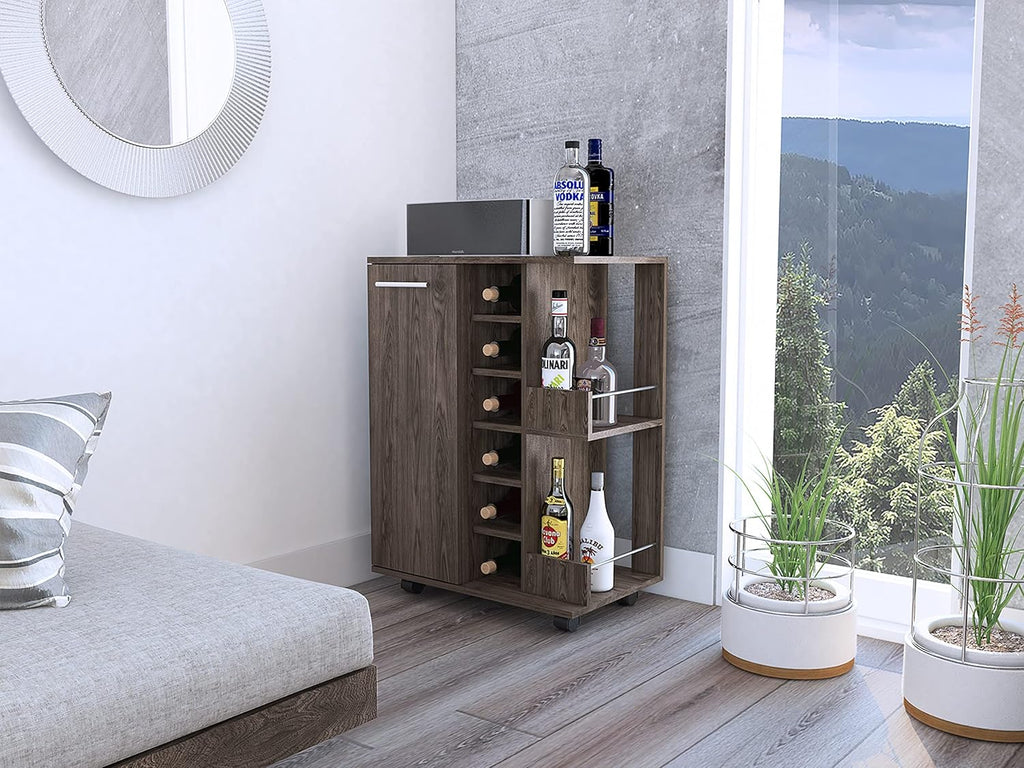 Espresso Bar Cart Cabinet with 6-Cubbies and 2-Shelves L340573