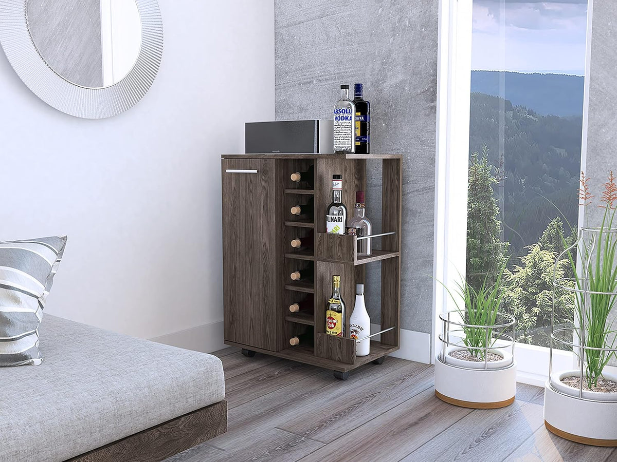 Espresso Bar Cart Cabinet with 6-Cubbies and 2-Shelves L340573