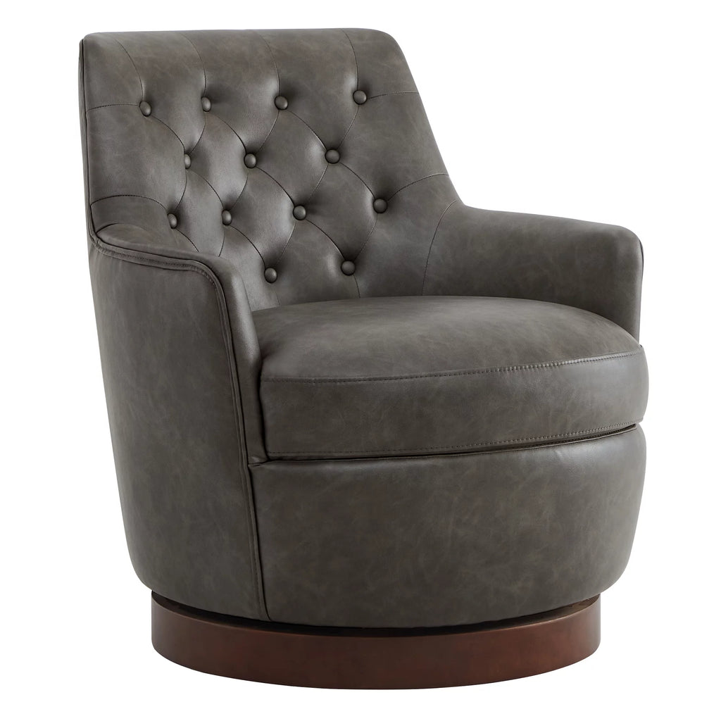 Dark Gray Faux Leather Swivel Barrel Accent Chair M9061