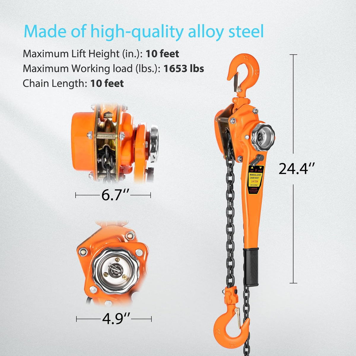 3/4 Ton Capacity 5 Feet Lever Chain Hoist with 2 Hooks J53385