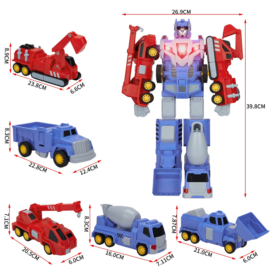 5-in-1 Construction Vehicles Transform Robot Kids Toys J33568