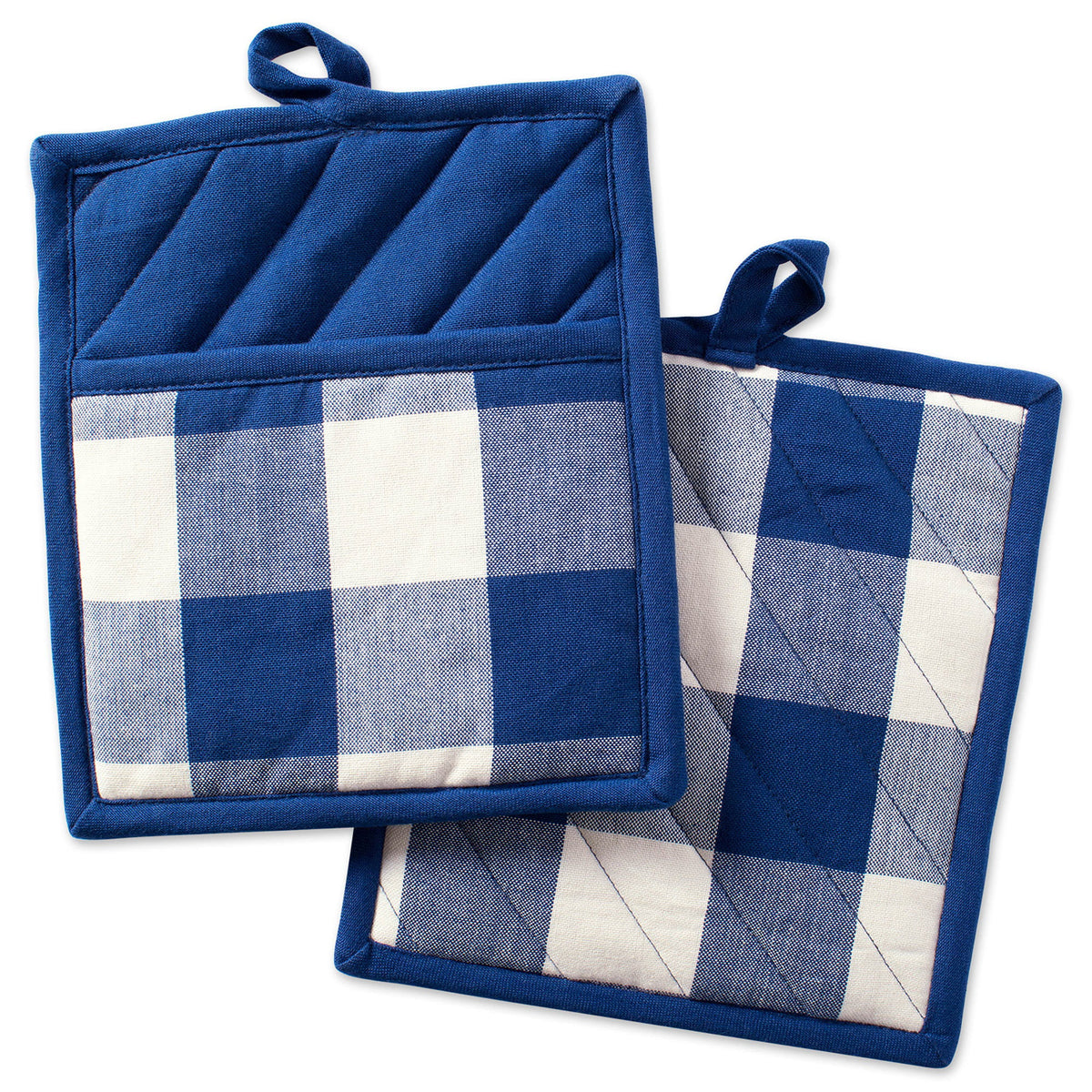 Set of 2 Navy Blue and White Buffalo Check Potholders A3358