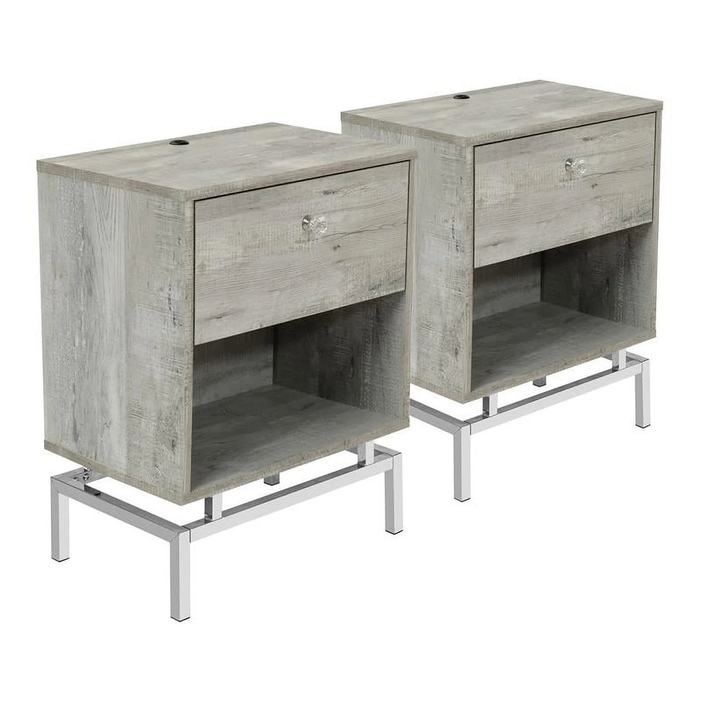 Light Gray Wood End Table with USB Port, Set of 2 N379324