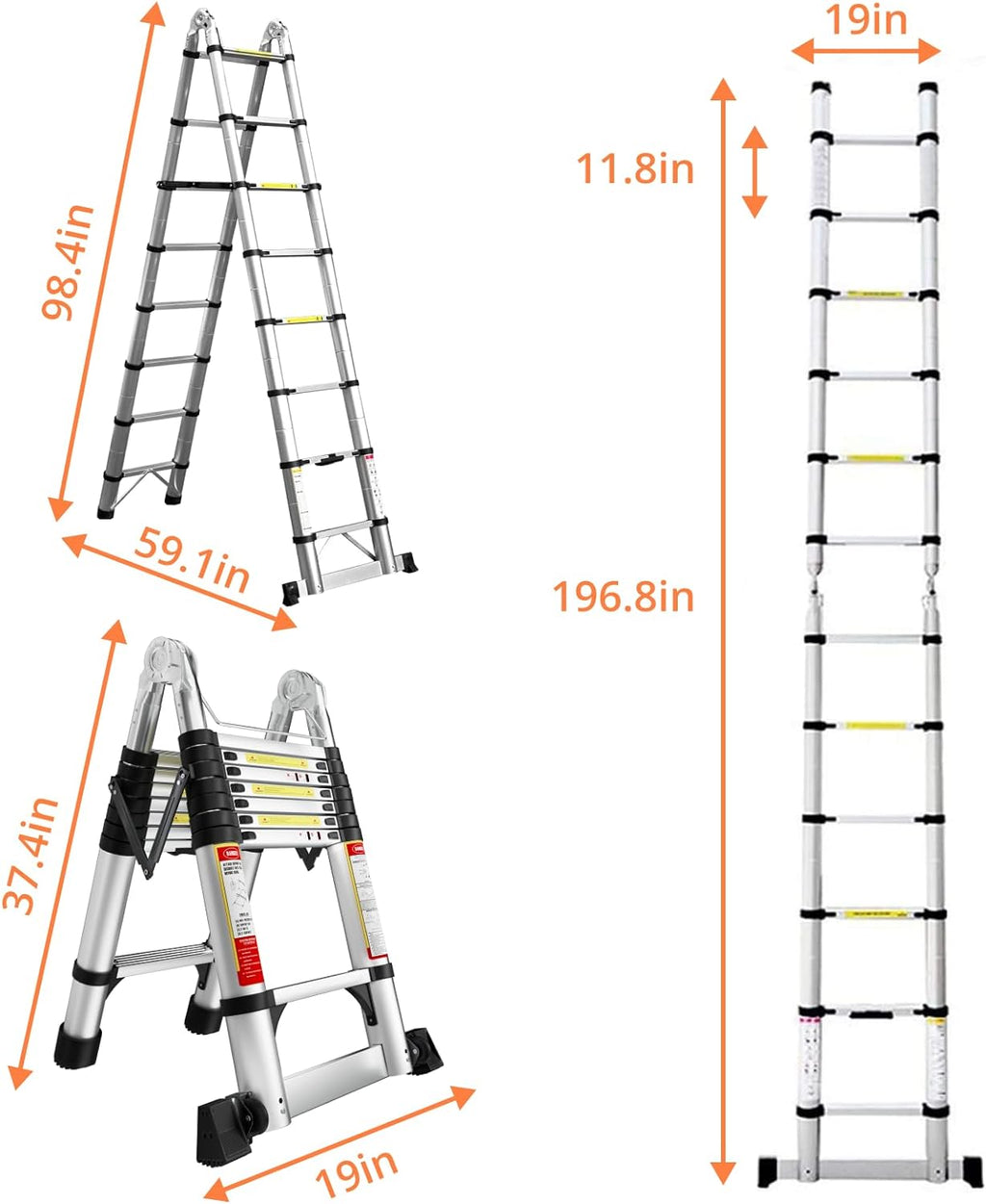 16.5FT Aluminum Telescoping Ladder with Stabilizer Bar & Wheels T5049