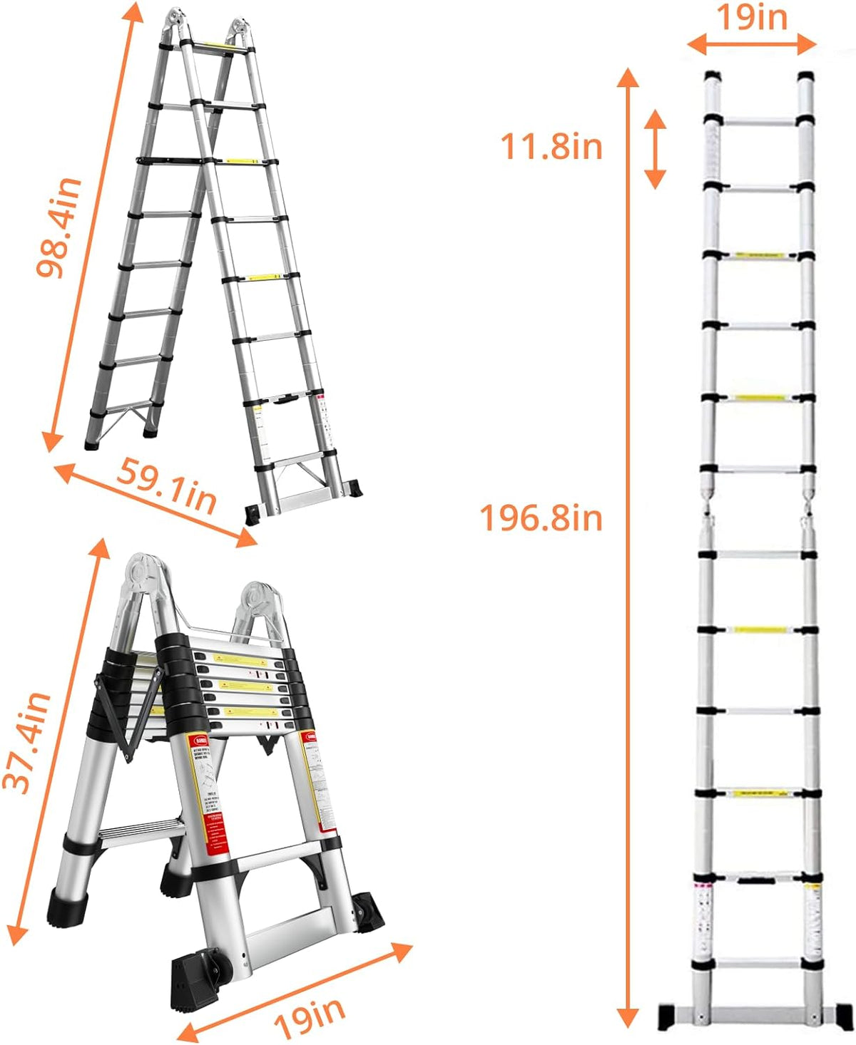 16.5FT Aluminum Telescoping Ladder with Stabilizer Bar & Wheels T5049