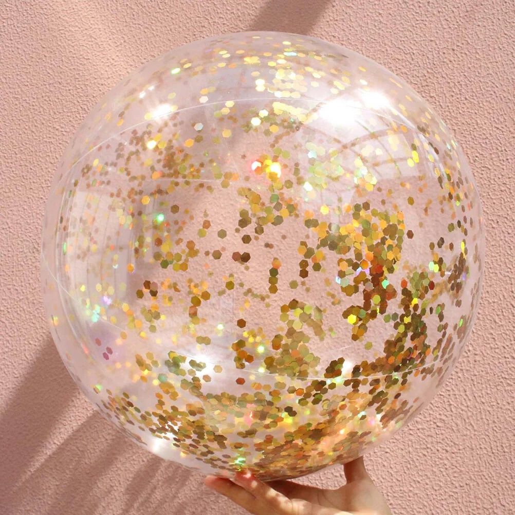 4 pcs Glitter Sequin Beach Balls Round Transparent PVC Balls Inflatable Ball Toys with Pumps U873745