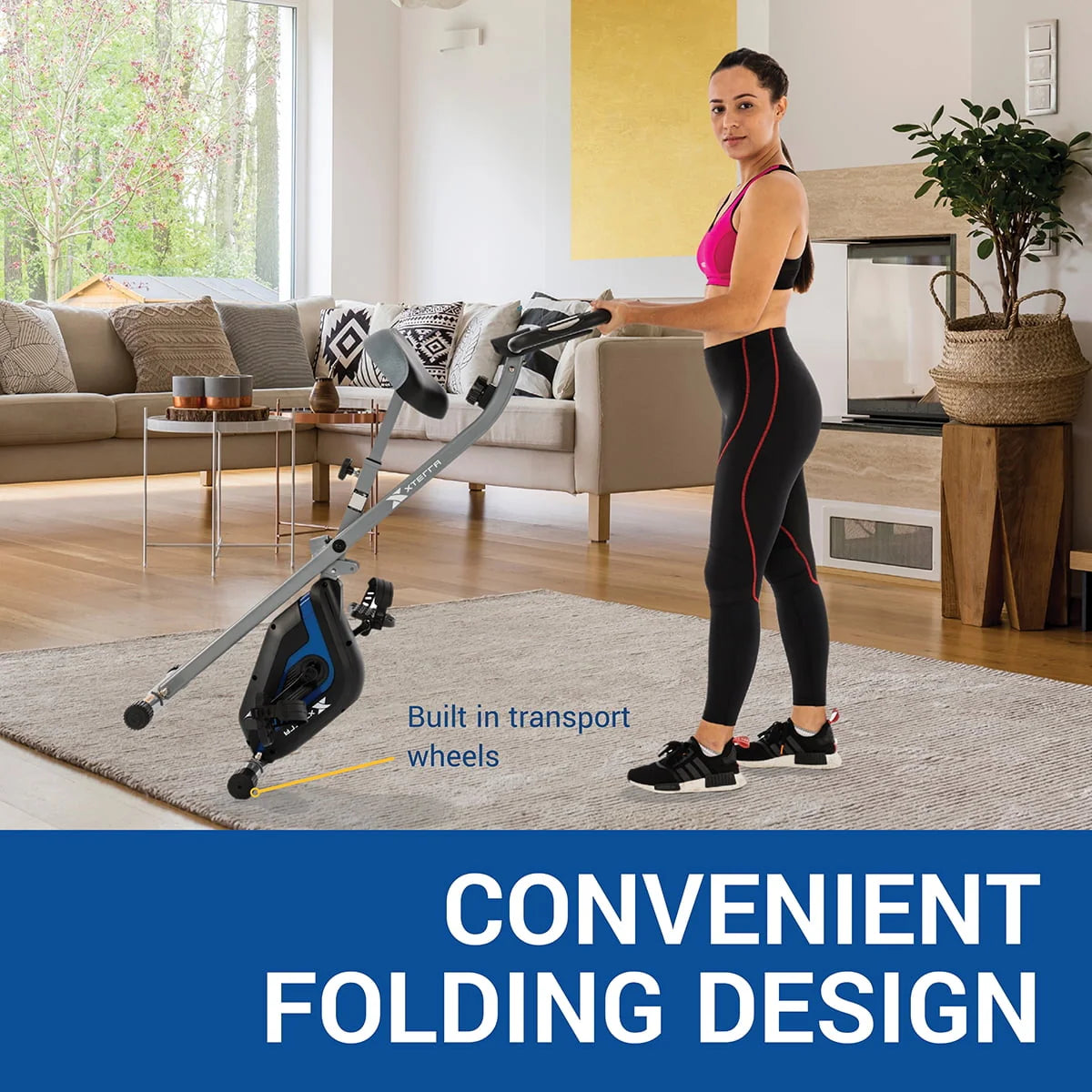 Compact Folding Stationary Bike with Padded Seat T3935