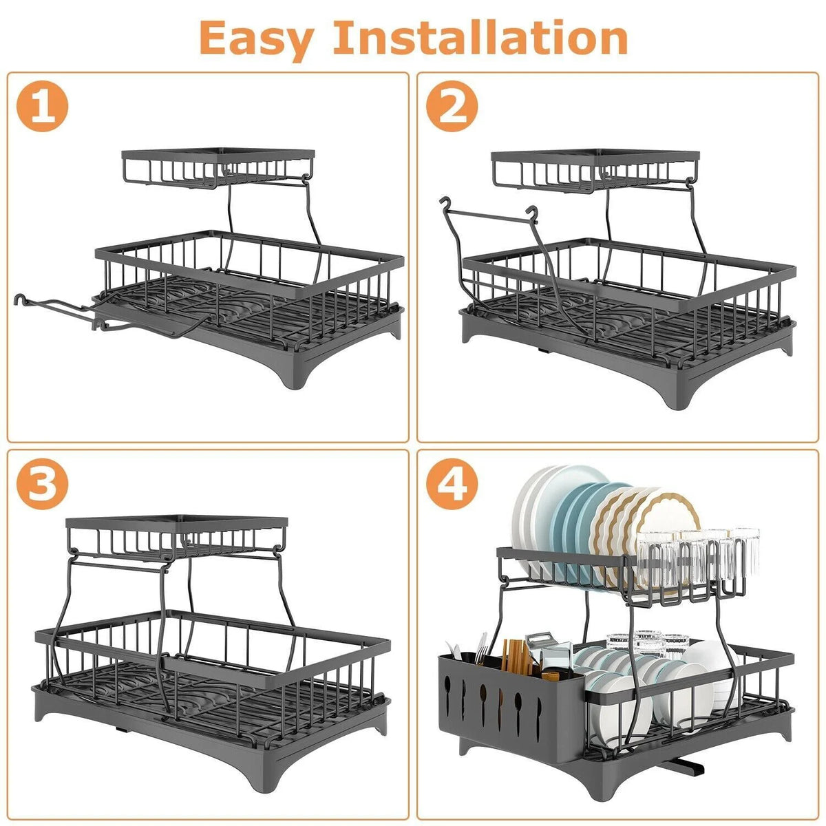 2 Tier Stainless Steel Dish Rack with Drainer A640