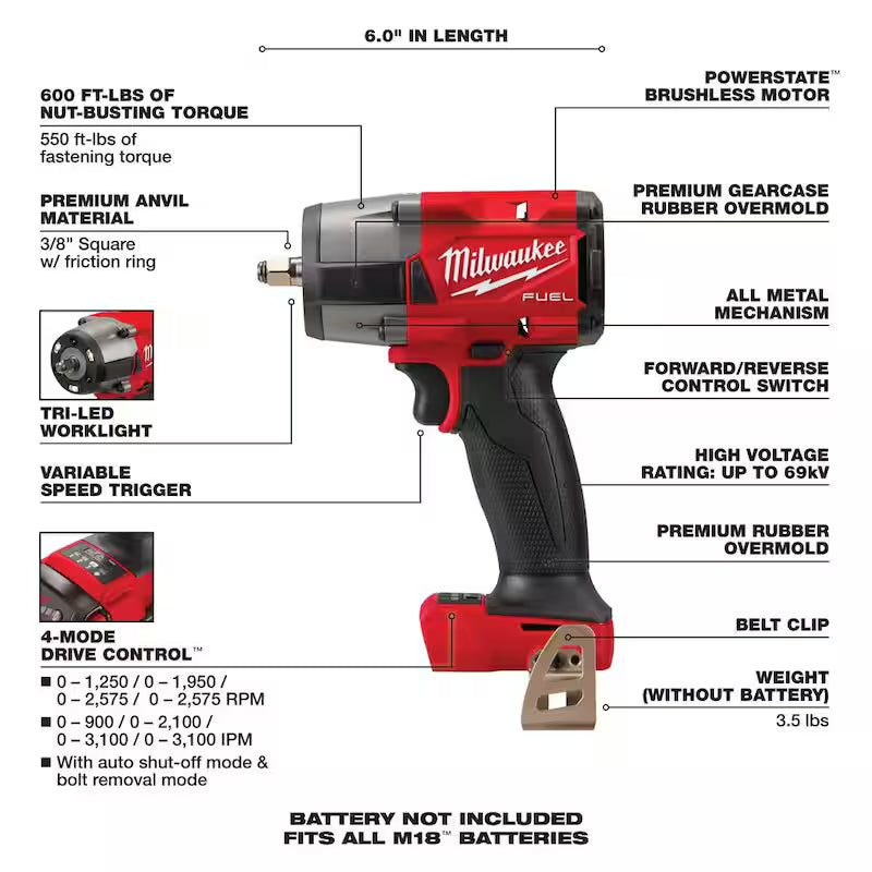 18V Brushless Cordless 3/8 in. Impact Wrench & Ratchet E35659