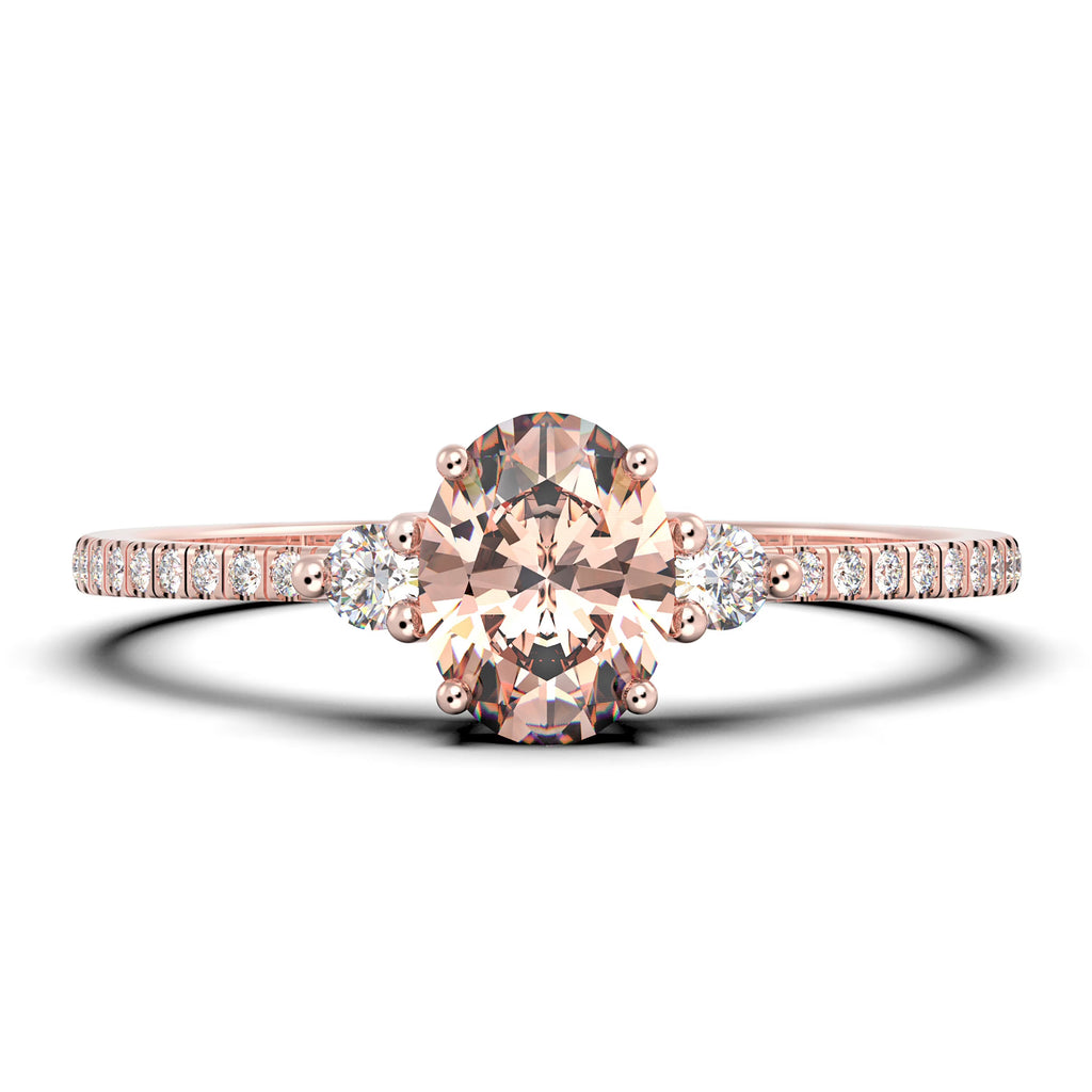 Oval Cut Morganite And Diamond Moissanite Engagement Ring in 10k Solid Rose Gold C5768