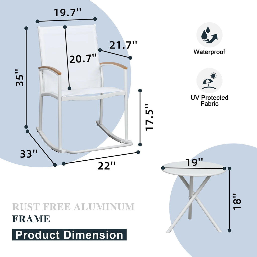 3 Pieces Patio Set Rocking Bistro Textilene Chair Black P704046