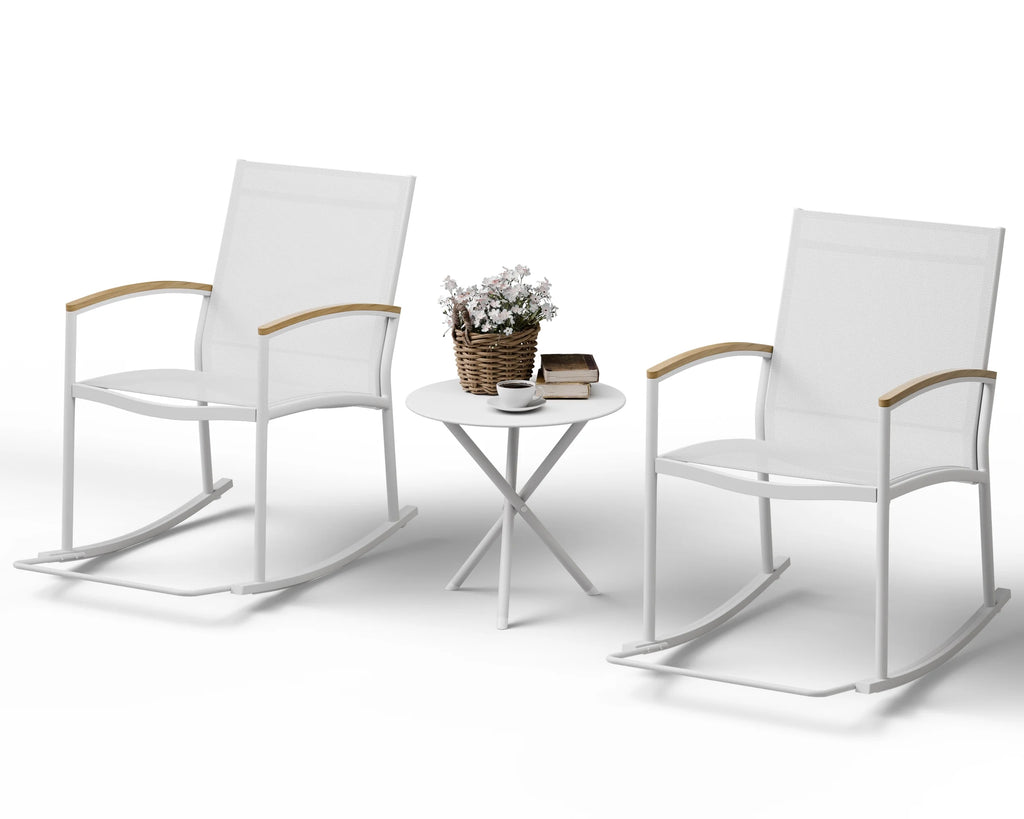 3 Pieces Patio Set Rocking Bistro Textilene Chair Black P704046