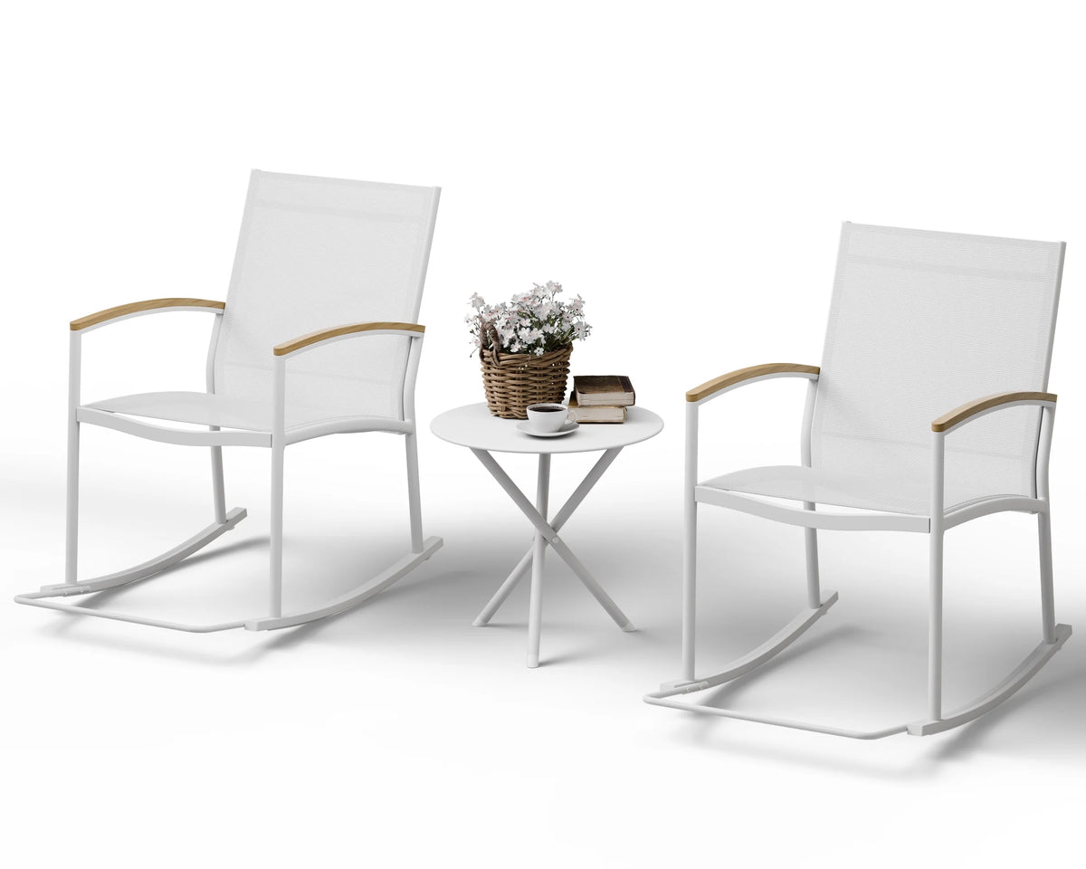 3 Pieces Patio Set Rocking Bistro Textilene Chair Black P704046