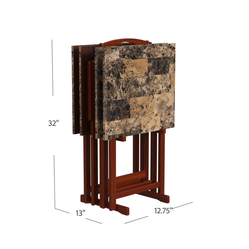 5-piece Faux Marble Folding Snack Tray Table Set I720787