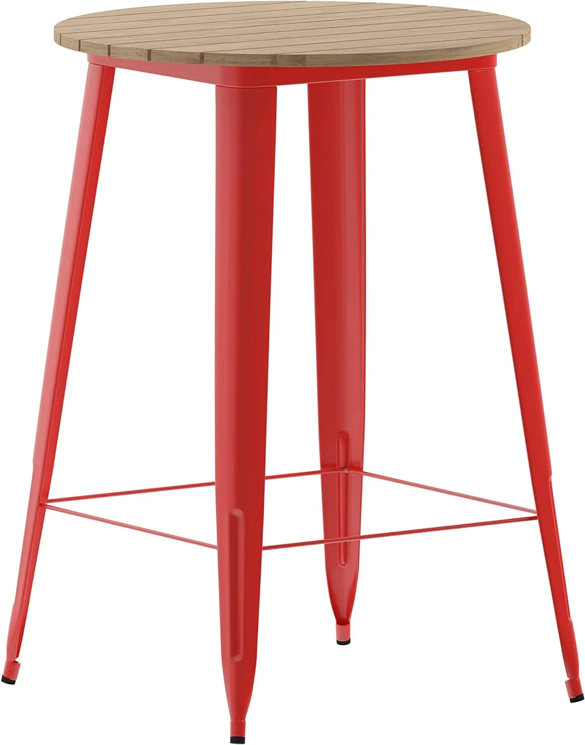 Indoor/Outdoor Bar Top Table 30" Round Brown Resin Top Red Steel Base U8265